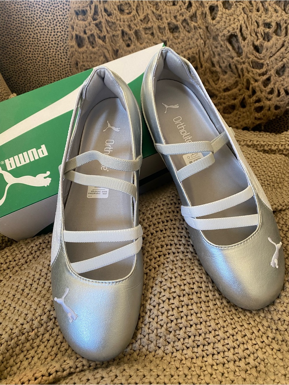 Puma Silver Ballet-Style Sneakers with White Straps